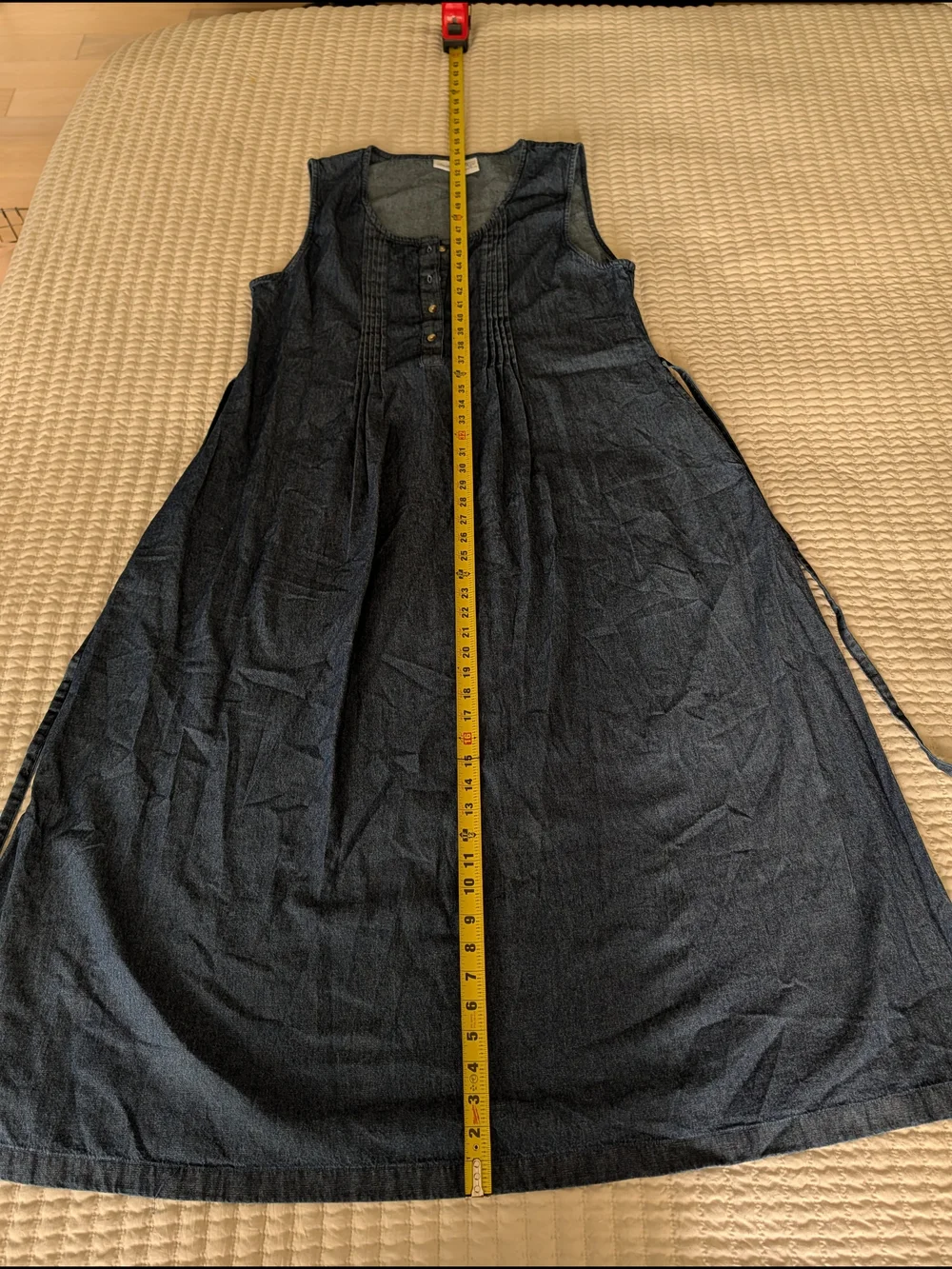 Sleeveless Indigo Denim Maxi Dress with Button Bodice